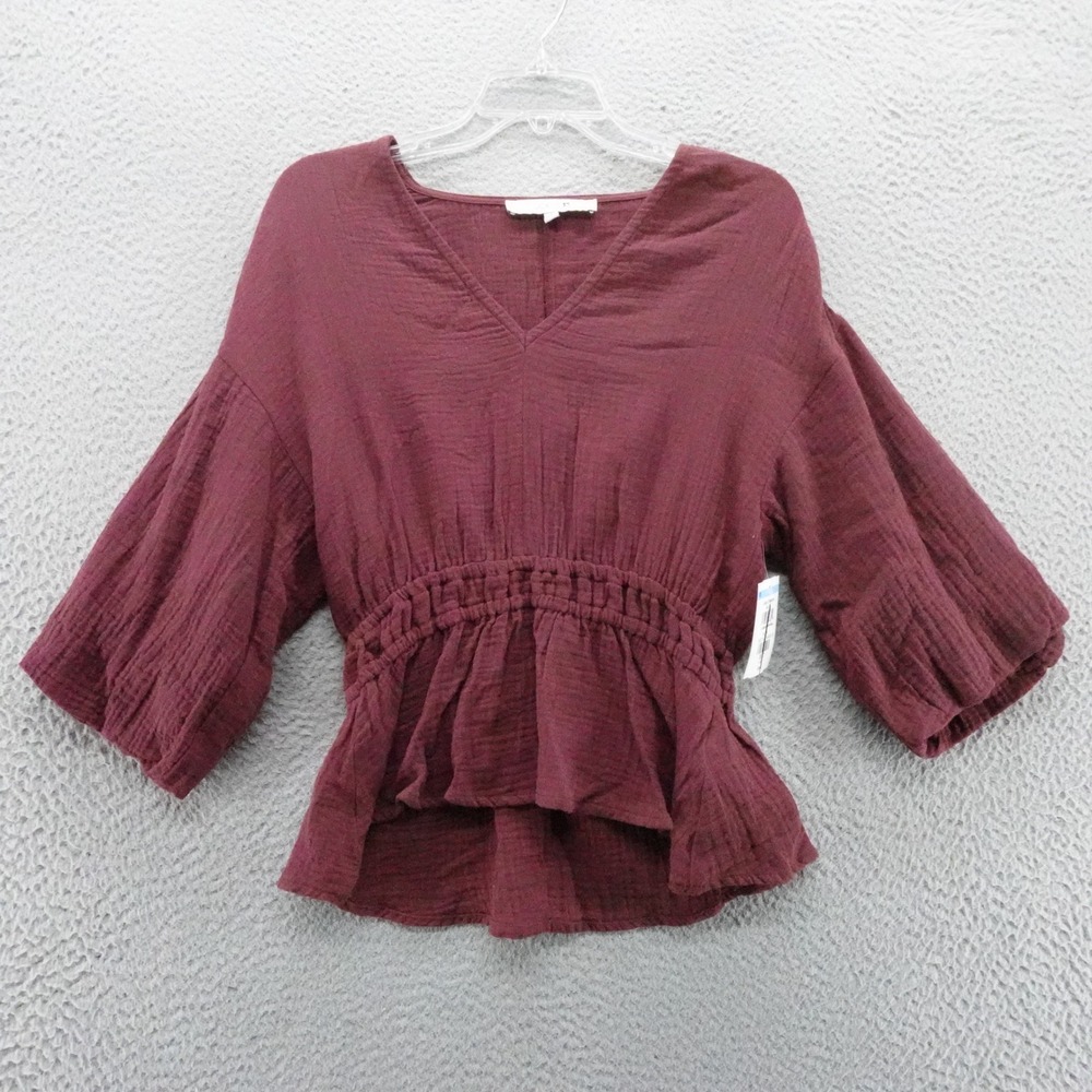 Joe's Jeans Vineyard Wine Cotton Gauze Smocked Peplum Top Small NEW